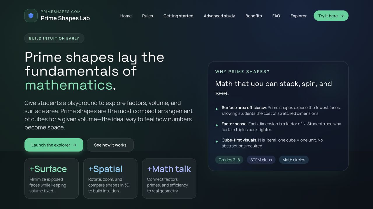 PrimeShapes.com website screenshot